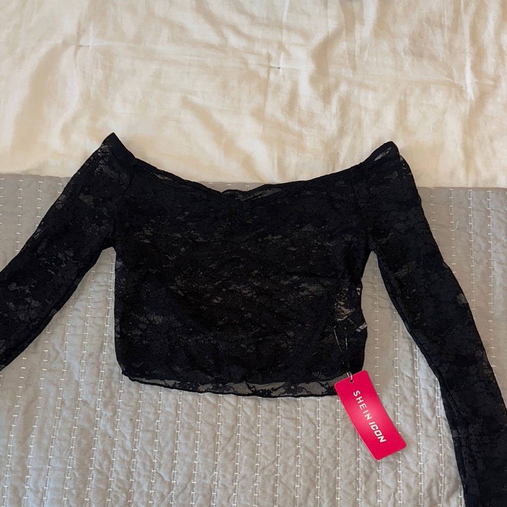 SHEIN Black Lace Long Sleeve Top